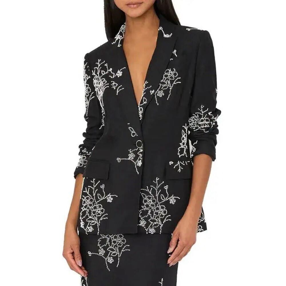 NWT Milly Beaded Black Linen Blend Single Button Blazer Size 0 $595